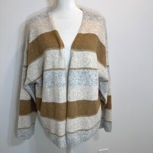 Vince Camuto Striped Metallic Alpaca Blend Open Front Cardigan Sweater M